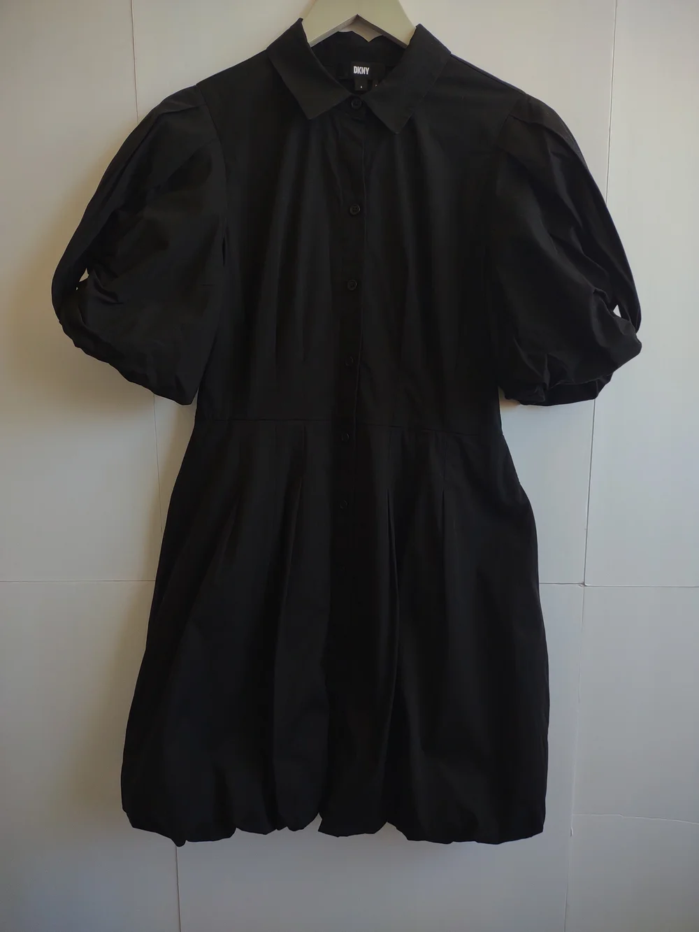 Dkny Black Puff-Sleeve Button Front Mini Dress